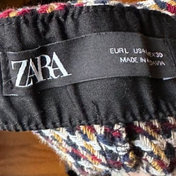 Zara Women's Houndstooth Tweed Belted A-Line Mini Skirt Size L - Picture 4 of 5